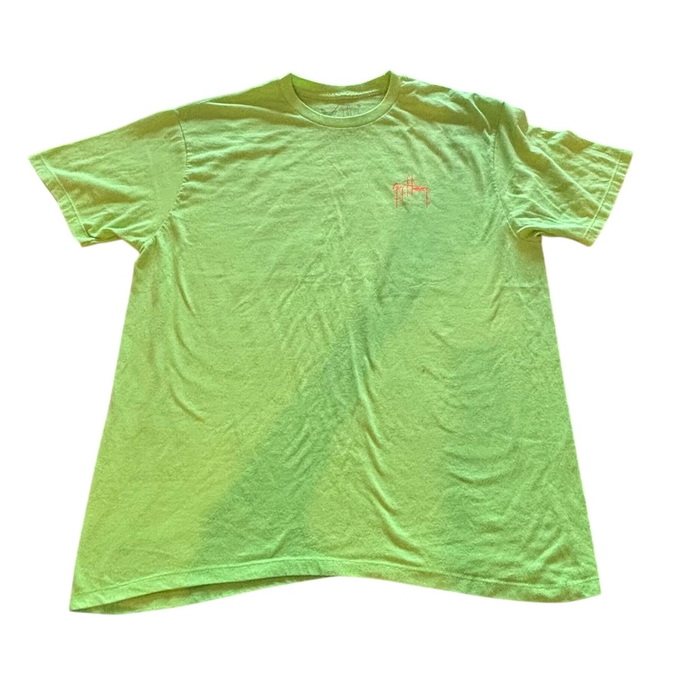 Guy Harvey Mens T-Shirt Neon Lime Green Short Sleeve Logo Large
